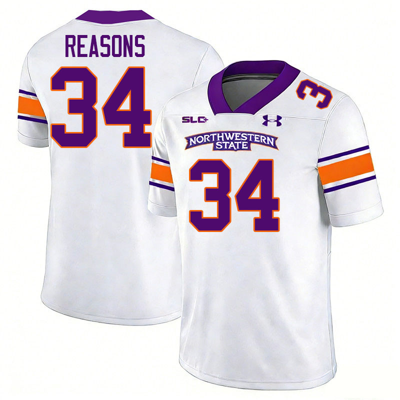 Northwestern State Demons #34 Gary Reasons College Football Jerseys,Uniforms Stitched-White